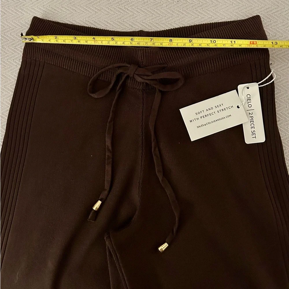 Viscose Blend Brown Rib Knit Turtleneck & Tie-Waist Wide Leg Pants Sz SM NWT! - Picture 8 of 8